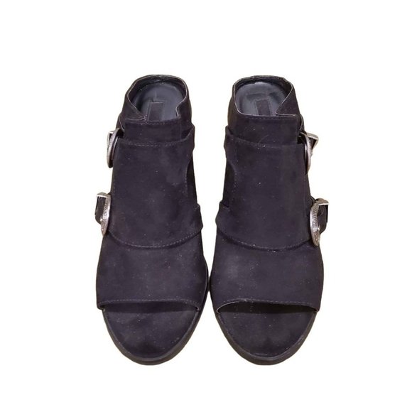 Black Suede Open Toe BOHO Mules - Picture 3 of 7